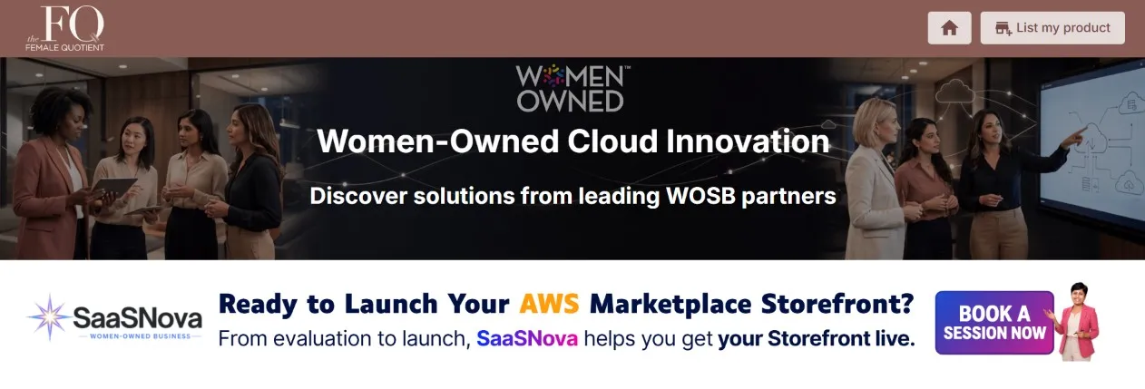 The Women-Owned Cloud Innovation Storefront on AWS Marketplace, deployed by SaaSNova